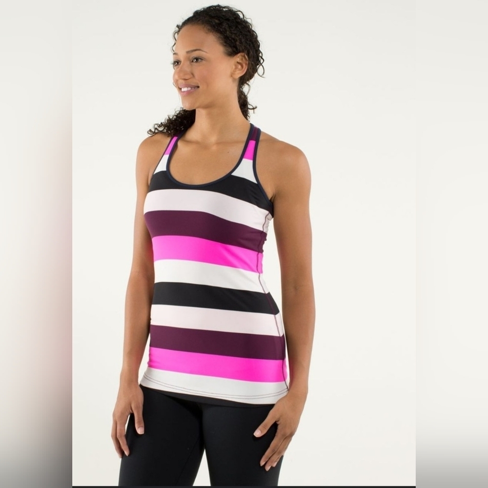 Lululemon Size 4 Cool Racerback Tank Top Striped Raspberry Glow Inkwell Active